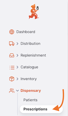 Dispensary navigation menu showing the Dispensing option