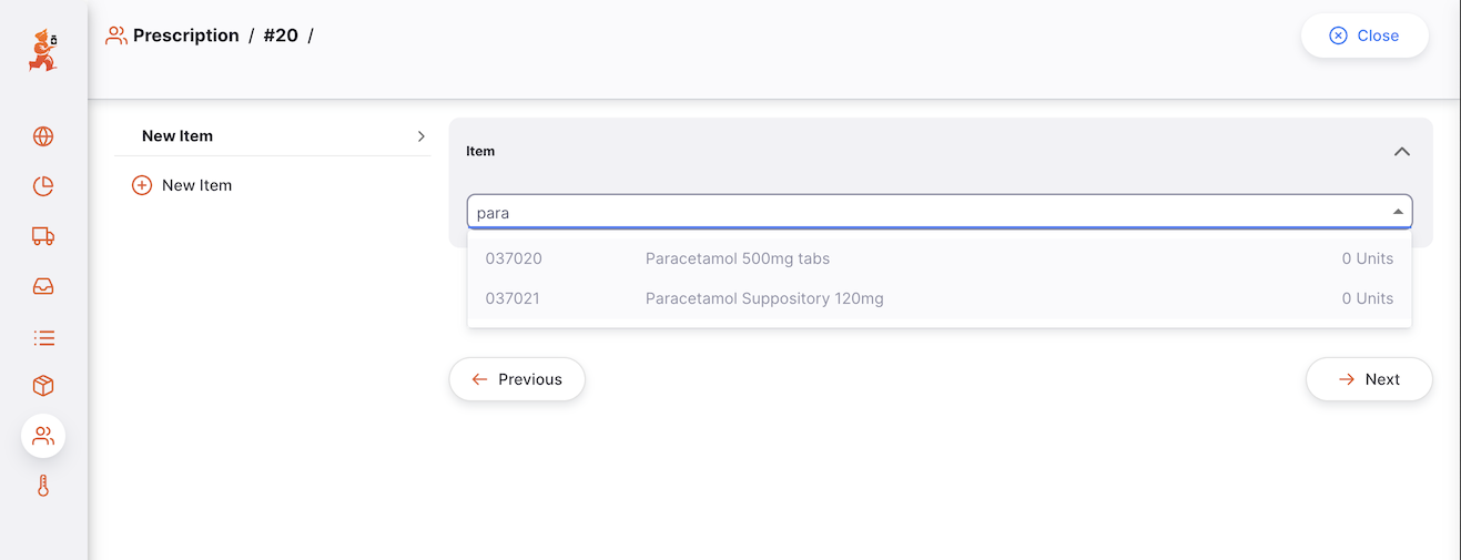 Step 2: Item list filtered by search term showing matching results