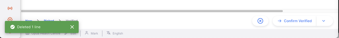 Step 3: Success notification confirming the prescription line was deleted