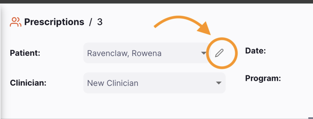 Step 1: Pencil icon next to the patient name for editing patient details