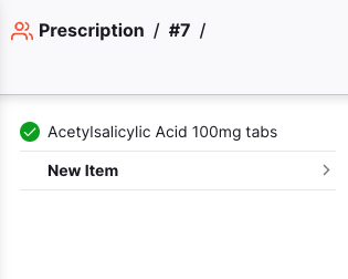 New Item button in the left hand panel for adding another item to the prescription