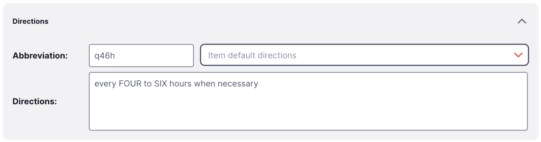 Abbreviated directions typed in the text box being automatically expanded to full direction text