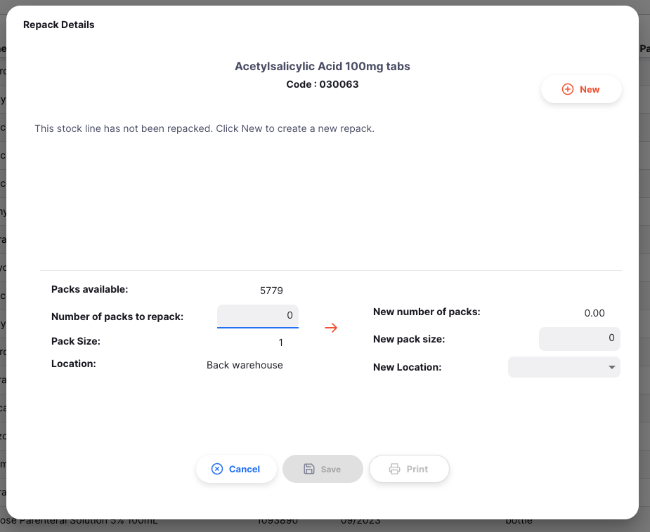 Repack entry form