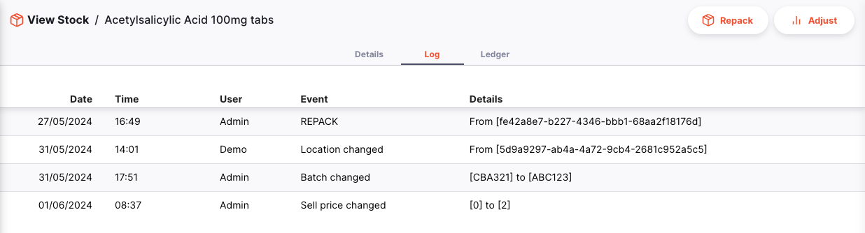 Stock line log