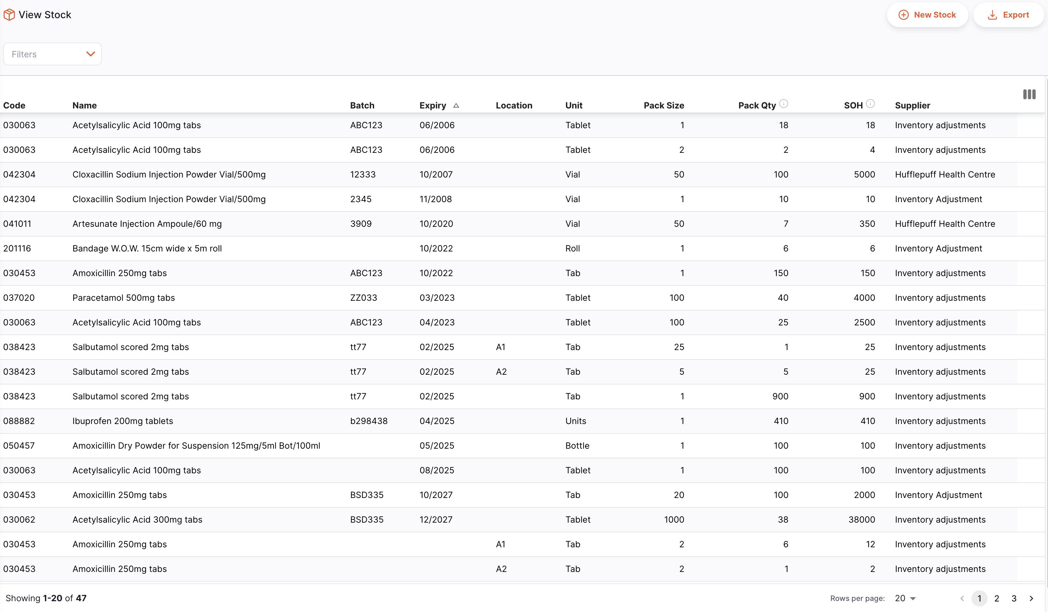 Stock: list