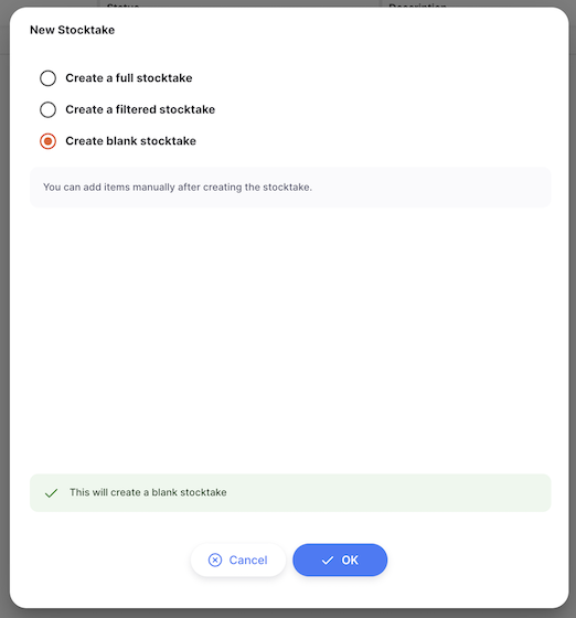 Stocktake: new blank