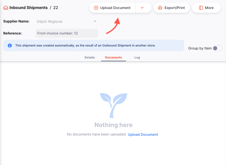 Upload Document tab and button