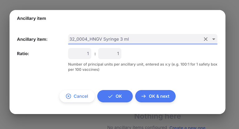 Add Ancillary Supply modal