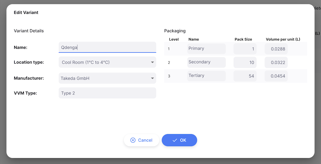edit variant window