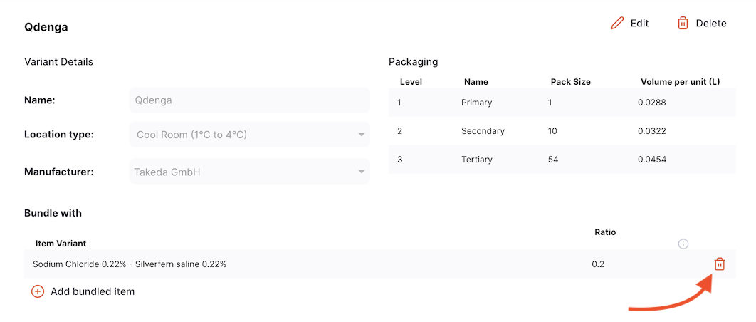 remove bundled item button