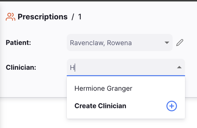 Step 2: Dropdown list of matching clinicians to select from