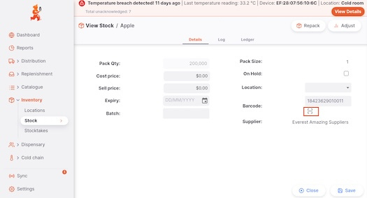 Introducing barcode to stock
