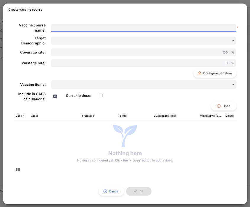 vaccine course: create modal