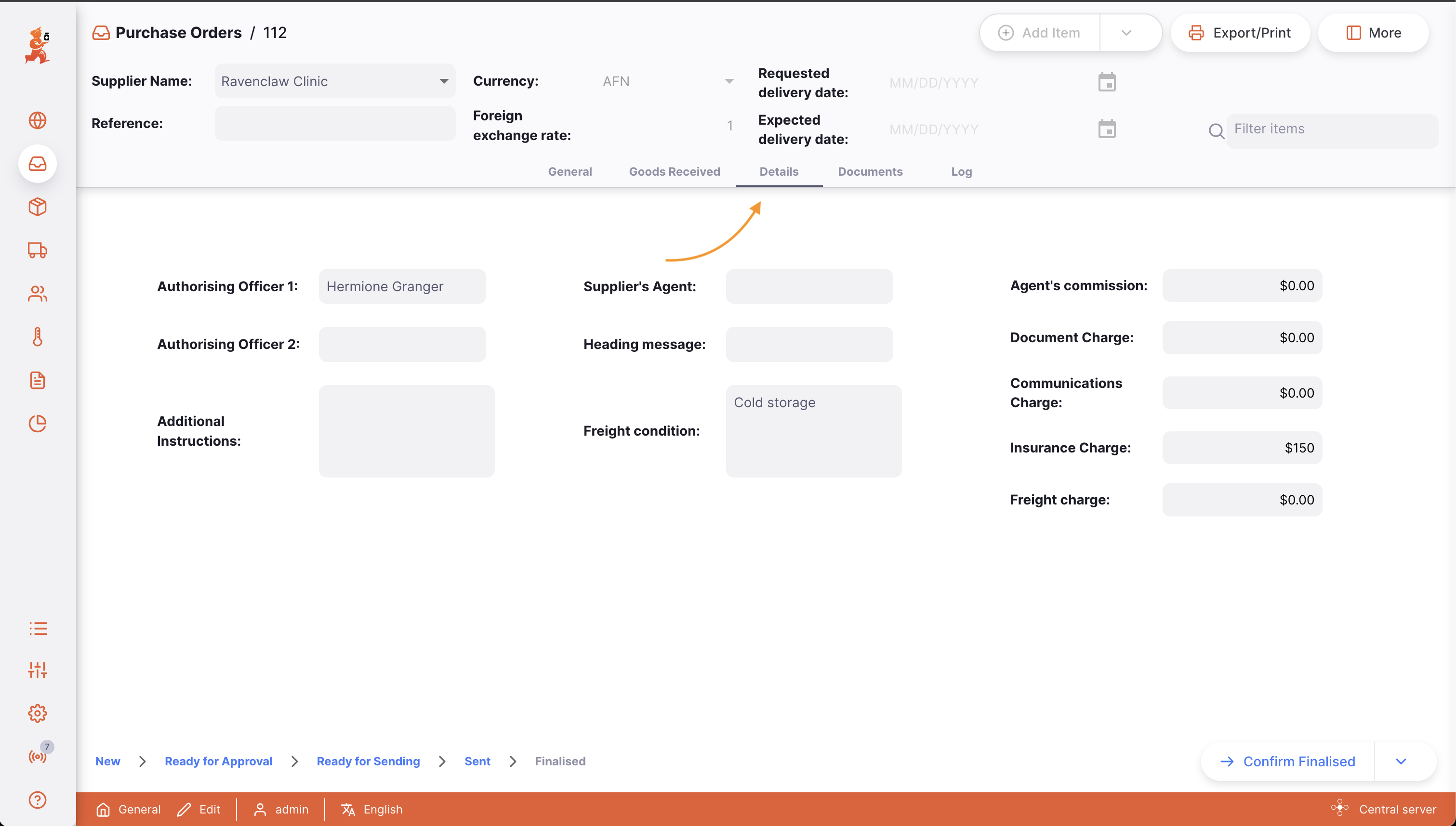Details tab