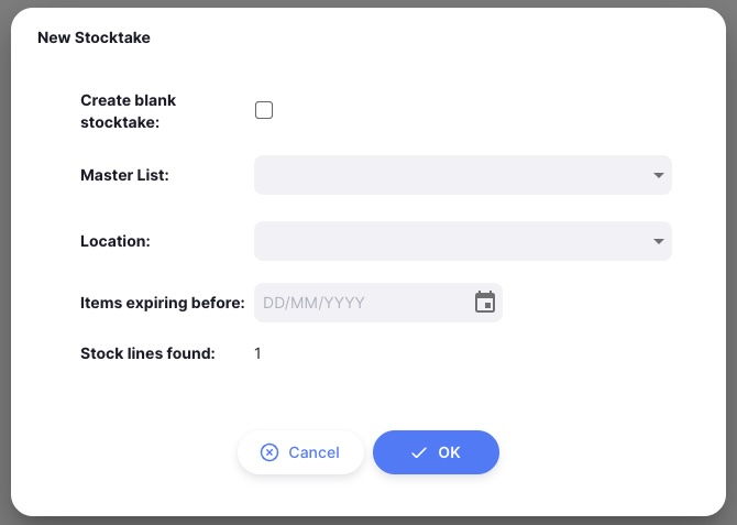 Stocktake: New modal