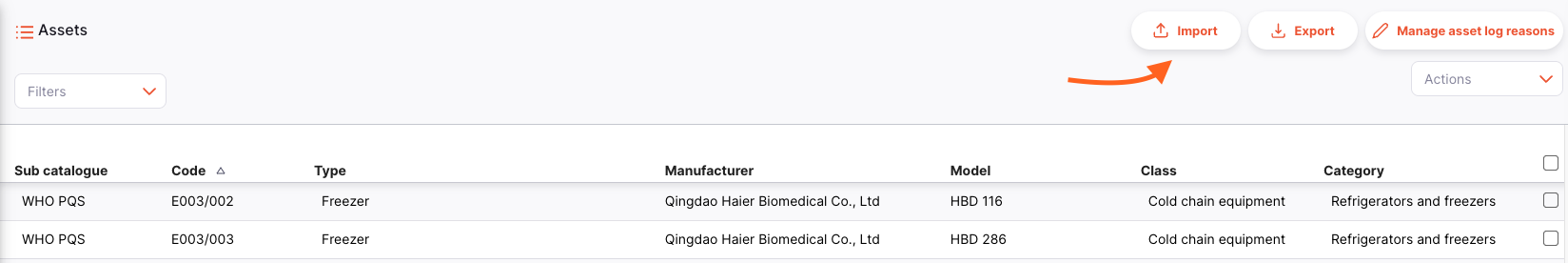 Importer équipements