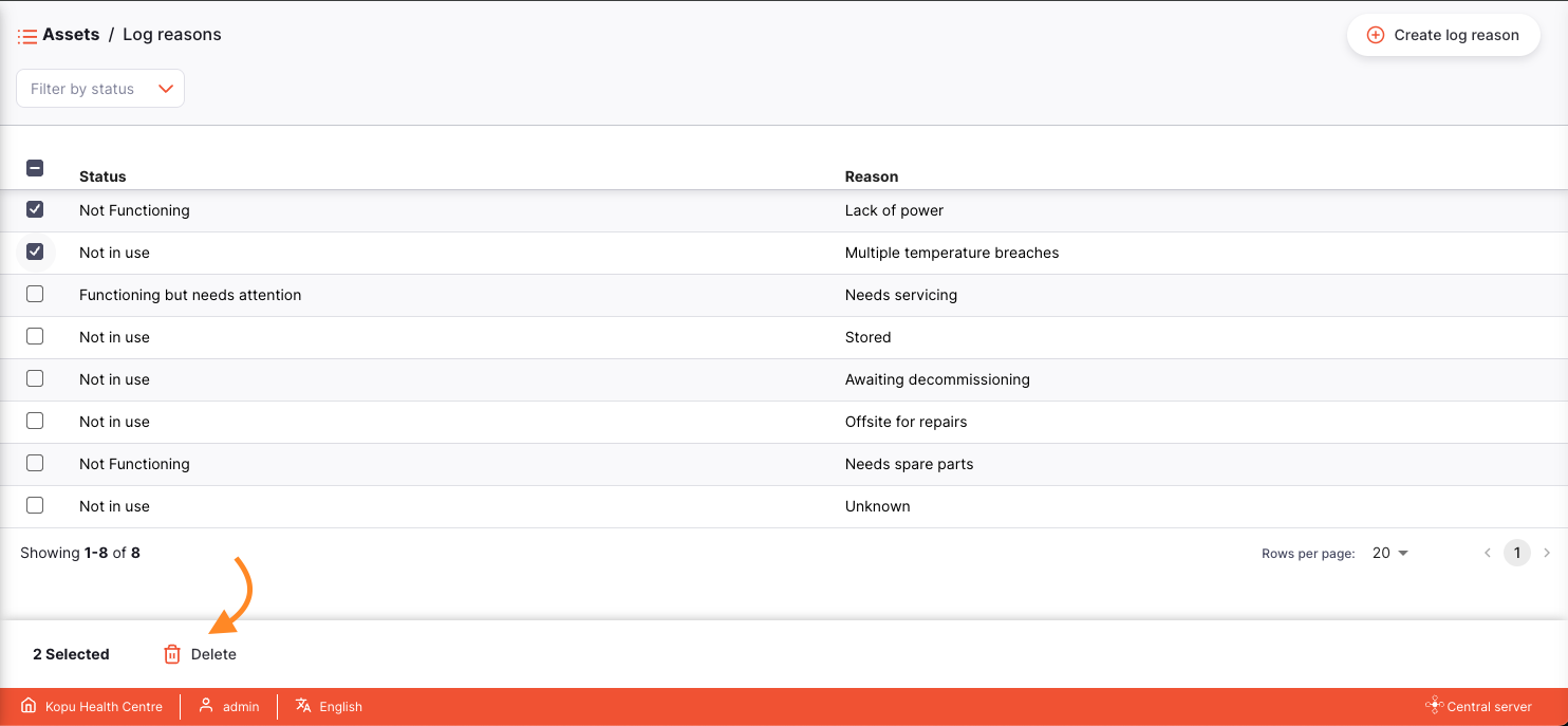 Bouton supprimer raison