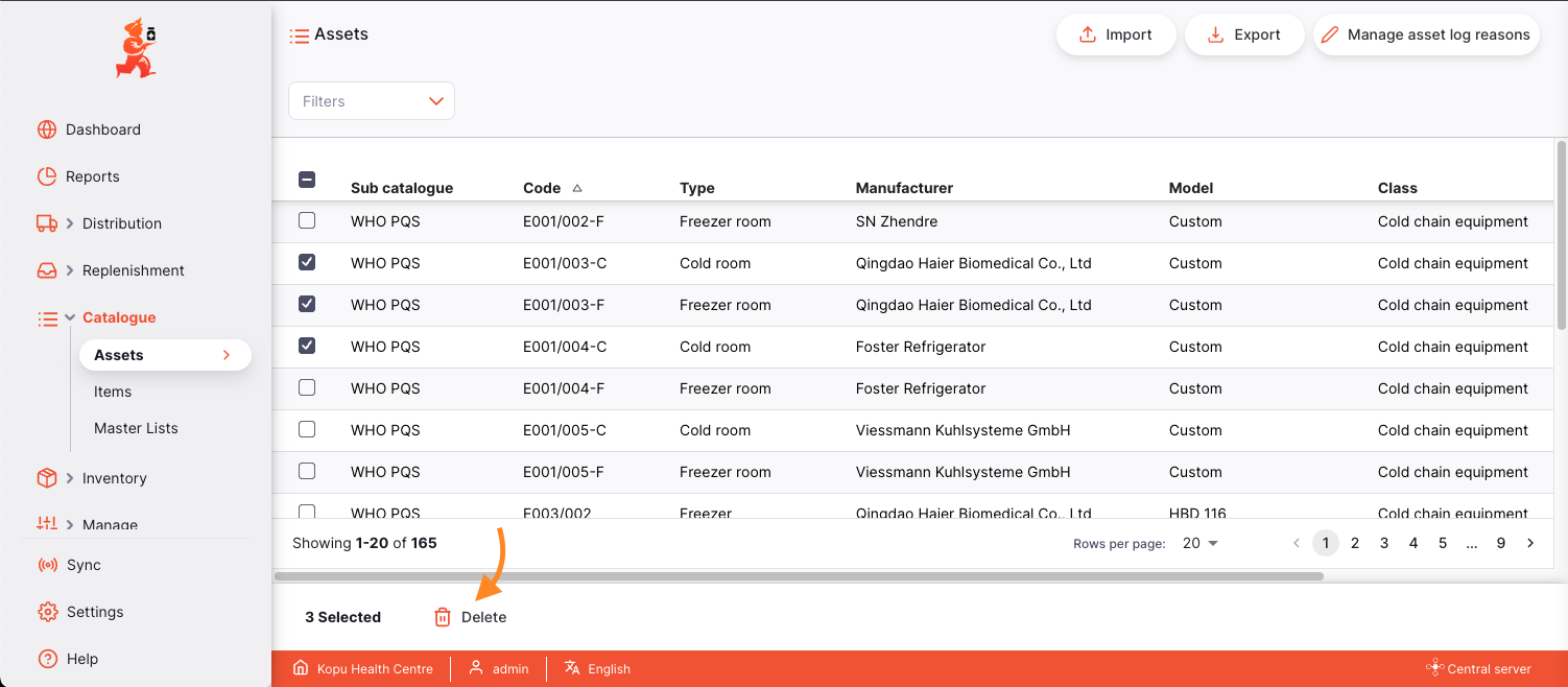 Supprimer équipements