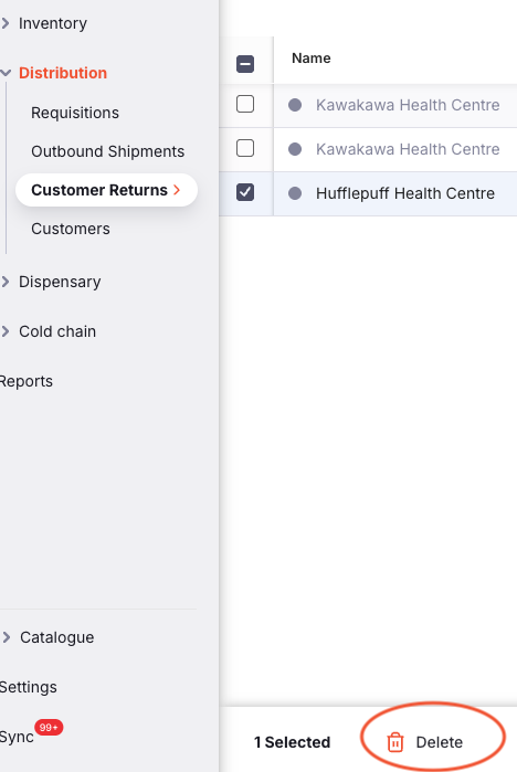Inbound list: delete