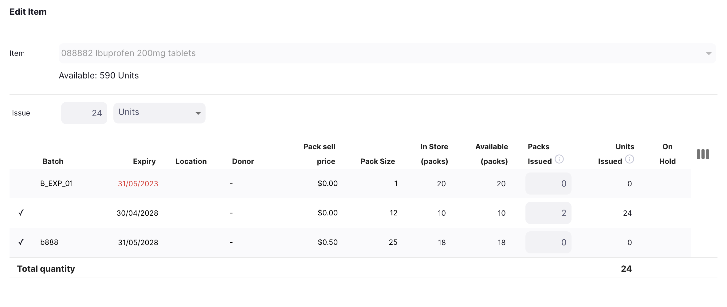 Répartition des quantités dans un envoi sortant
