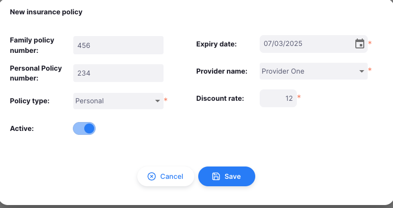 Modal assurance remplie