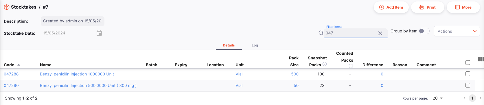 Filtrer par code