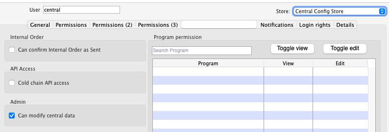Permission Peut modifier les données centrales